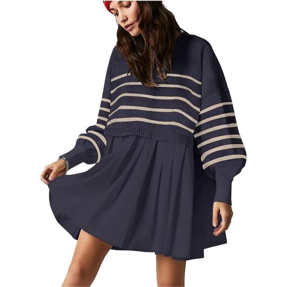 NEW Oversized Sweater Long Sleeve Crewneck Pullover Mini Dress S - Picture 1 of 5